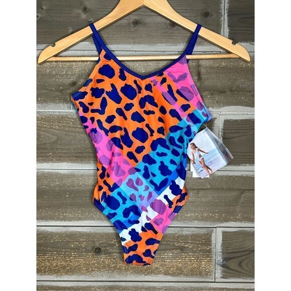 Limeapple Girls Vibrant Leopard Swimsuit Blanca NWT one piece Sz 12 - Picture 4 of 8